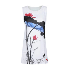 JuliaFashion - Summer Women 2024 Fashion Vintage Flower Printed SunRound Neck Sleeveless Mini Boho Elegant Ladies Dress