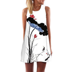 JuliaFashion - Summer Women 2024 Fashion Vintage Flower Printed SunRound Neck Sleeveless Mini Boho Elegant Ladies Dress