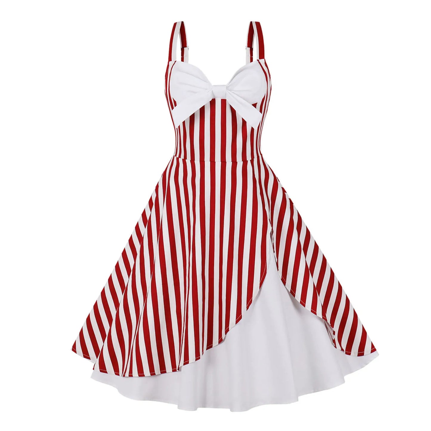 JuliaFashion - Summer Rockabilly 2024 Vintage Elegant Spaghetti Strap Bow Striped Printed Casual Party Pin Up Skater Swing Dress