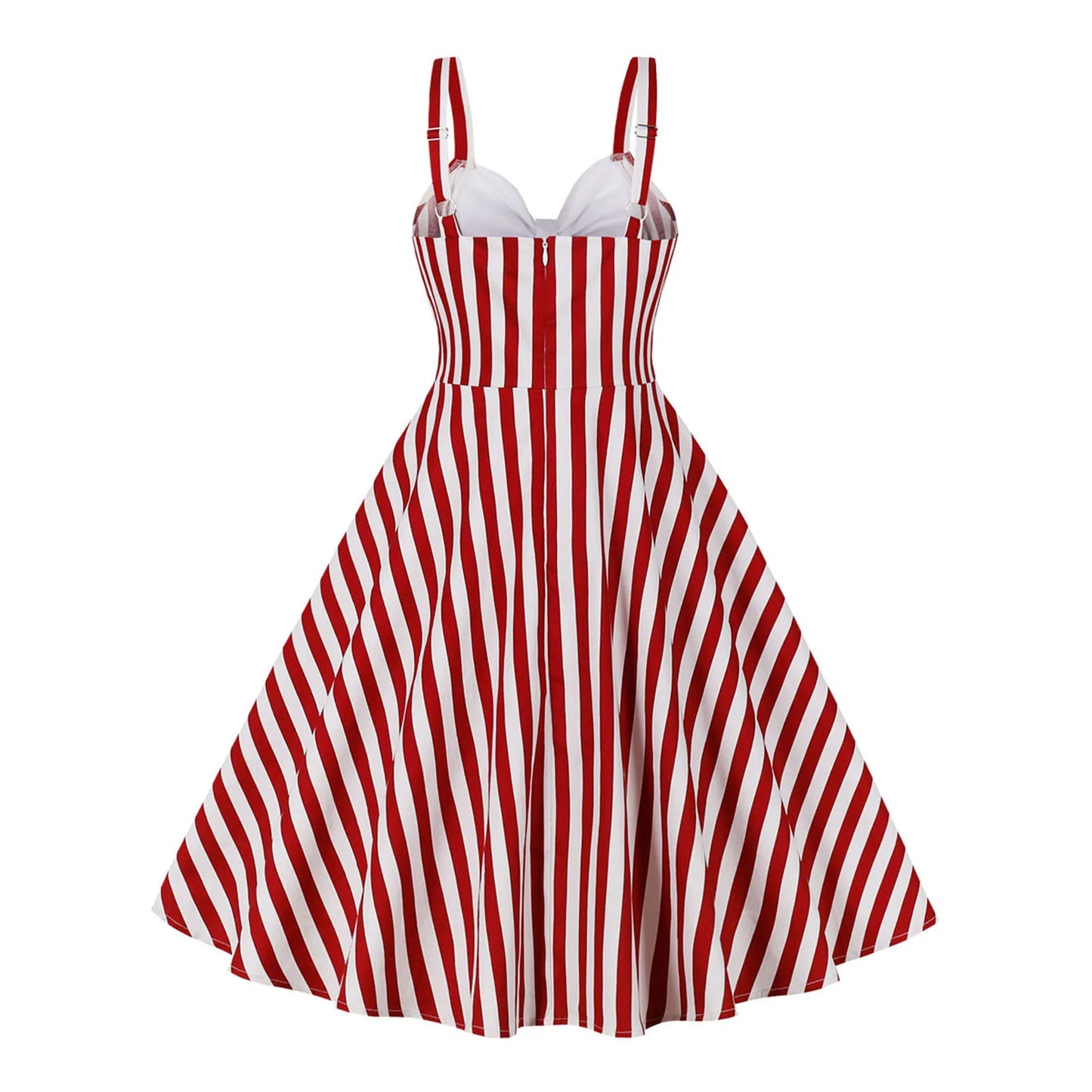 JuliaFashion - Summer Rockabilly 2024 Vintage Elegant Spaghetti Strap Bow Striped Printed Casual Party Pin Up Skater Swing Dress