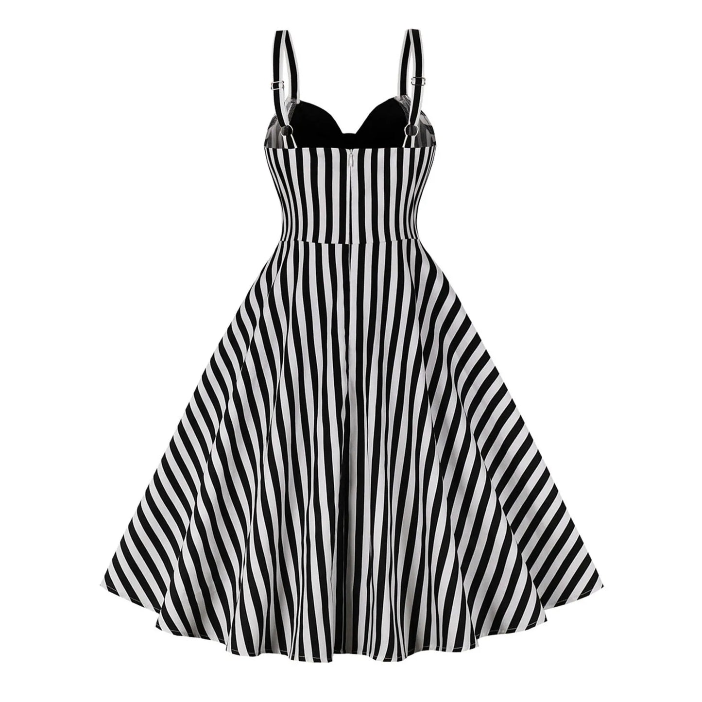 JuliaFashion - Summer Rockabilly 2024 Vintage Elegant Spaghetti Strap Bow Striped Printed Casual Party Pin Up Skater Swing Dress