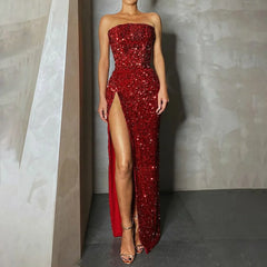 Summer Sequin Sexy High Slit Elegant Christmas Party Dress Dresses-L