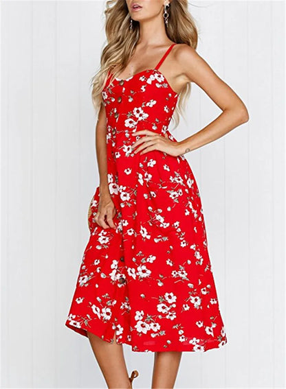 Julia Fashion - Sexy V-neck Sleeveless Flower Beach Pocket Vacation Robe Mini Dress