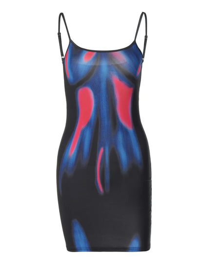 Julia Fashion - Tie Dye Print Sleeveless Backless Bodycon Mini Dress
