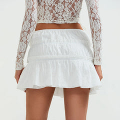 Tie-Up Front Ruched Mini Skirt skirts-250223