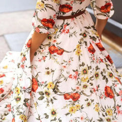 Maxi Dress Flower Print Pleated Swing Evening Dress floraldress-250126