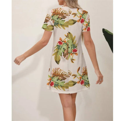 Julia Fashion - Comfortable Fashion Fresh Leisure Printed Short Sleeve Round Neck Mini Dress