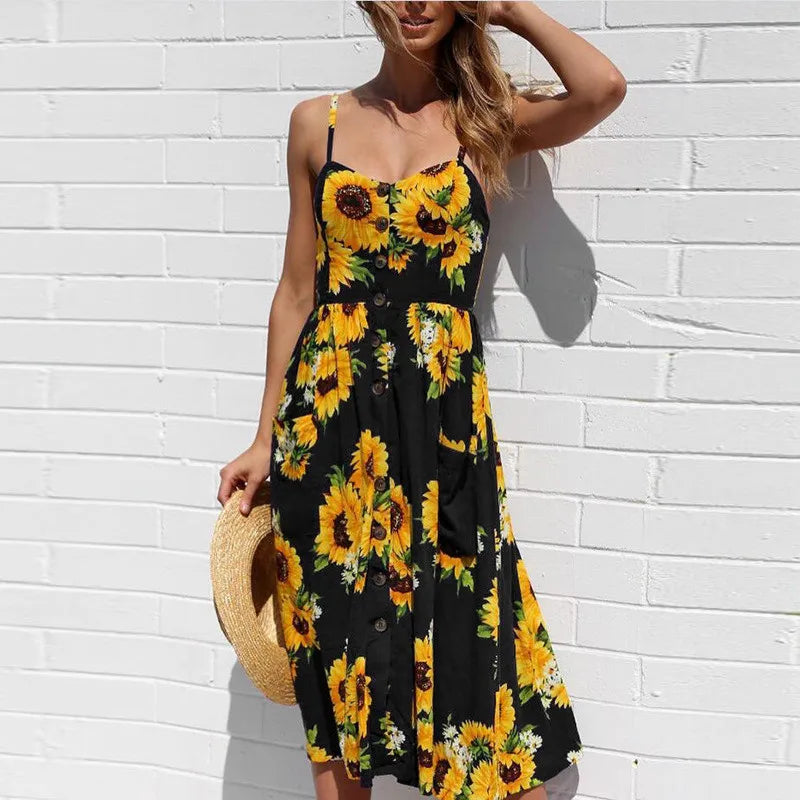 Suspender V-neck Sleeveless Floral Vacation Dress oldfloraldress-250126