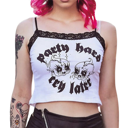 Gothic Lace U-neck Exposed Navel Crop Top