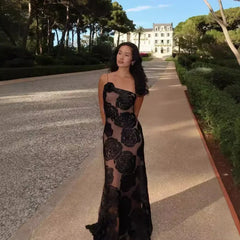 One Shoulder Mesh Maxi Party Dress Partydress-241208
