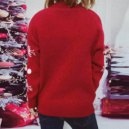 Casual Loose Neck Love Heart Pattern Pink Christmas Sweater Sweaters-L