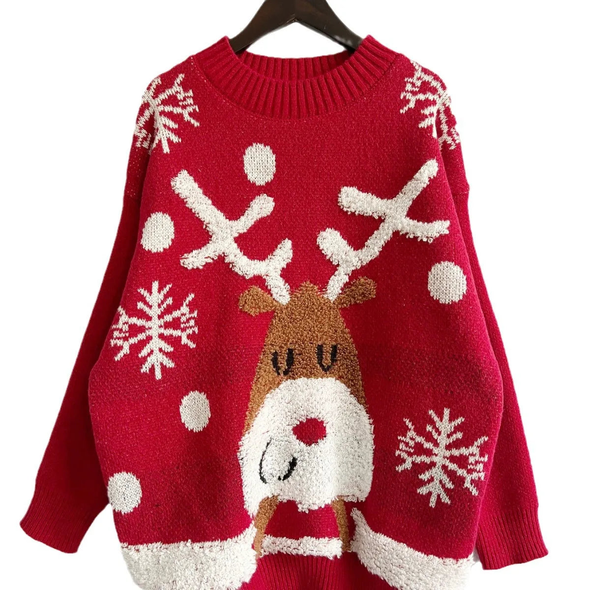 Fashion Casual Thickened Raglan Sleeve Elk Christmas Tree Sweater Sweaters-L
