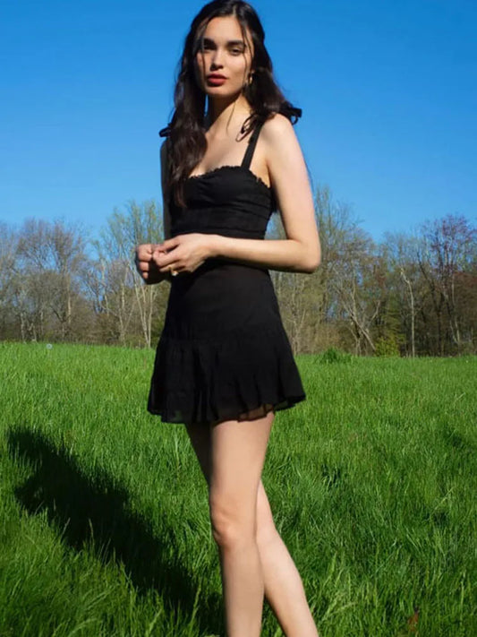 Julia Fashion - Sweet Black Bandage Backless Mesh Sundress Casual Mini Dress