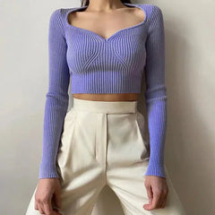Sweetheart Neckline Corduroy Crop Top