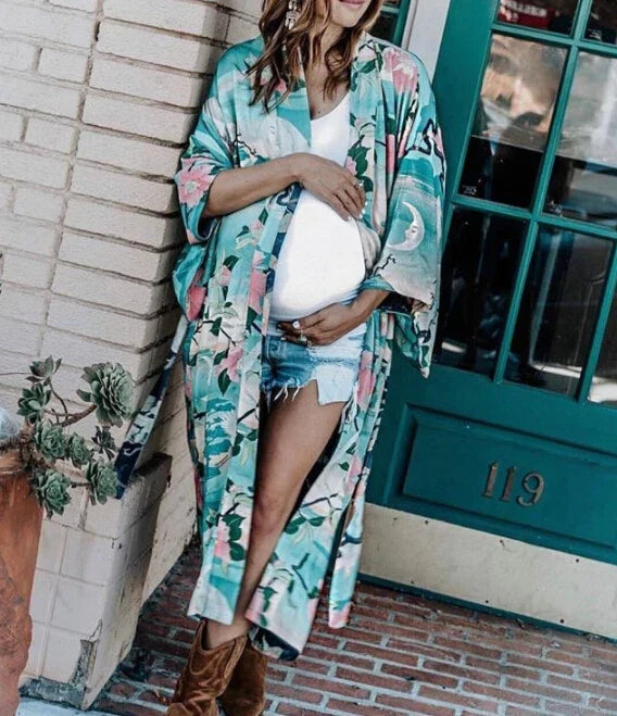 Cotton Kimono Floral Printed Boho Beach Cover Up color7 / One Size bohocoverup-250126