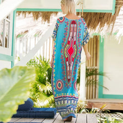 Maxi Kaftan Dress Rayon Ethnic Floral Print Beach Sundress bohodress-250126