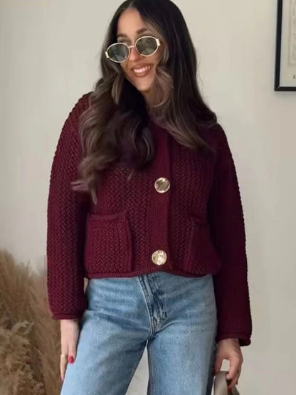 Fashion Warm Solid Outwear Casual Loose Vintage Long Sleeve Cardigan