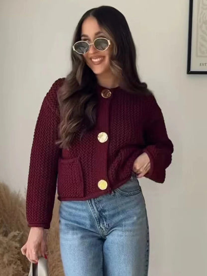 Fashion Warm Solid Outwear Casual Loose Vintage Long Sleeve Cardigan