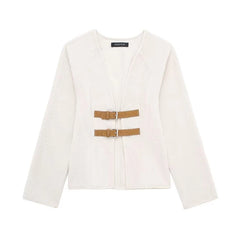 Solid Color Crew Neck Elegant Office Lady Single Breasted Cardigan