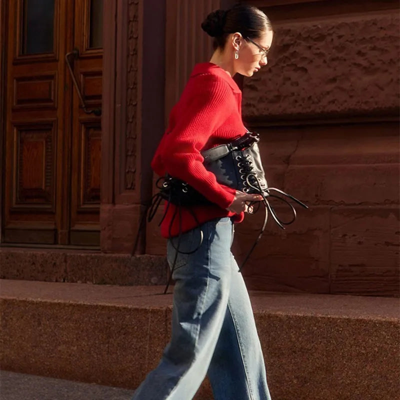 Casual Zipper Long Sleeve Pullover Solid Loose Warm Christmas Sweater Sweaters-L