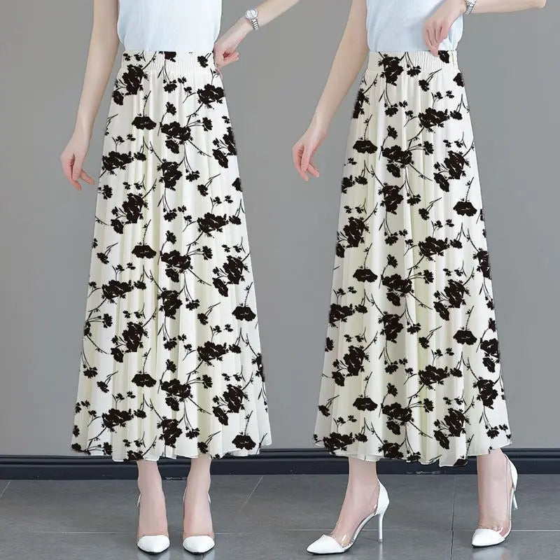 Floral High Waist Patchwork Chiffon Beach Skirt Kiss Length 80CM / M skirt-250126