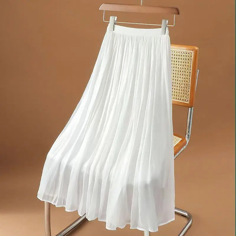 Floral High Waist Patchwork Chiffon Beach Skirt White Length 80CM / M skirt-250126
