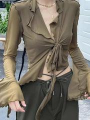 Tie Front Mesh Top