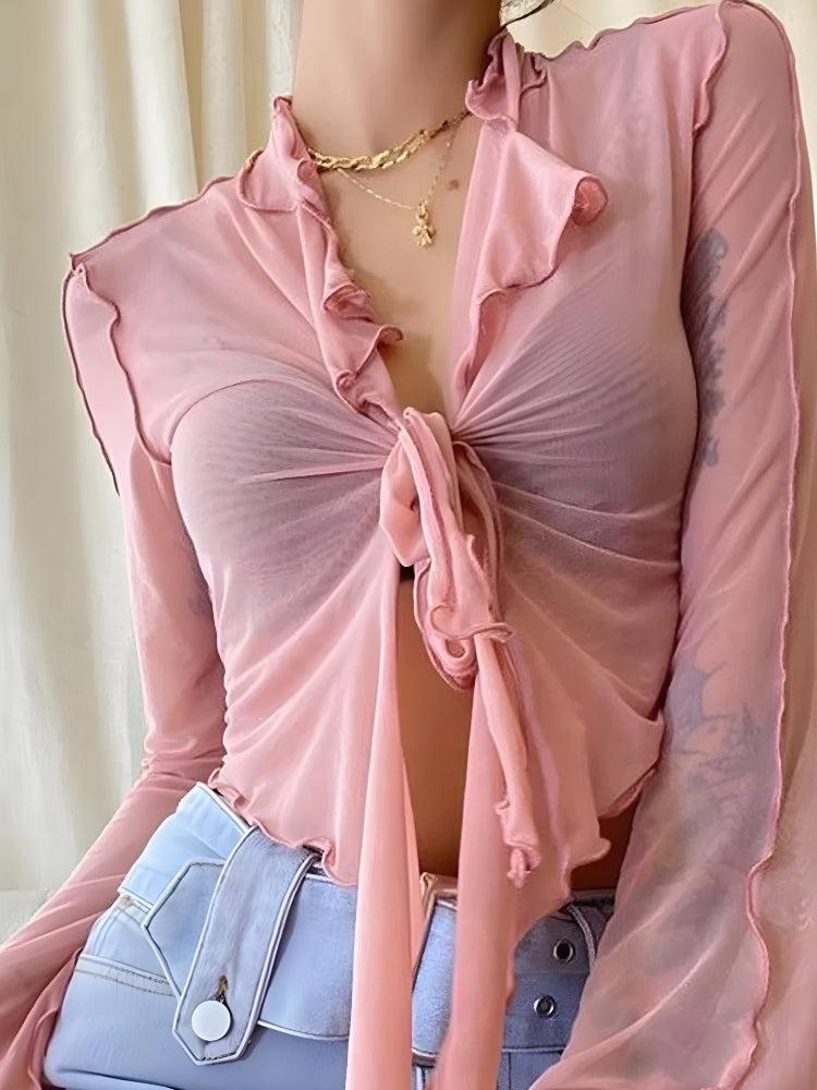 Tie Front Mesh Top