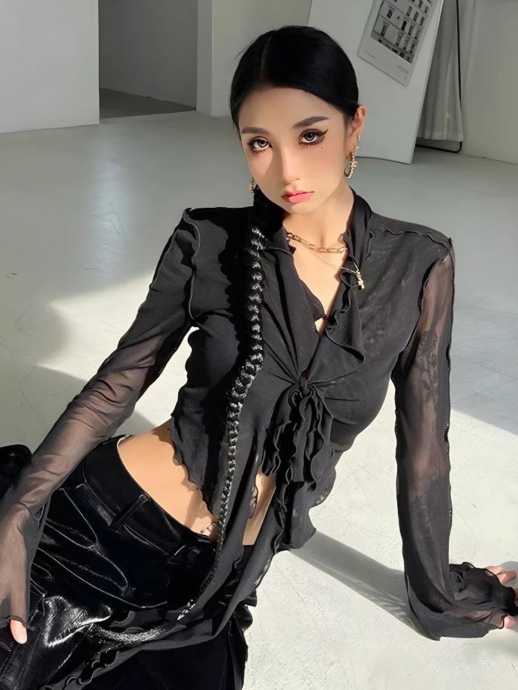 Tie Front Mesh Top