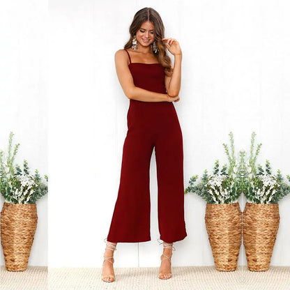 JuliaFashion - Summer Spaghetti Strap Long Pants Women's Overalls Jumpsuits