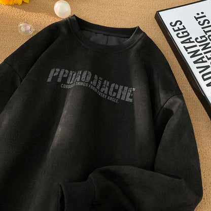 Trendy Oversized Suede Stylish Letter Print Sweatshirt