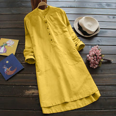 Plus Size Loose Slimming Round Neck Linen-Cotton Maxi Dress