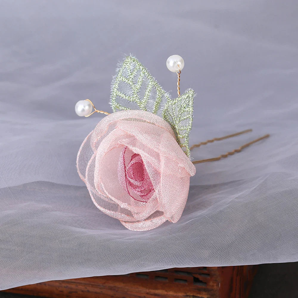 Red Wedding Rose Flower Bride Headdress Hair Accessory