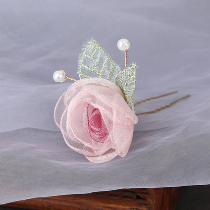 Red Wedding Rose Flower Bride Headdress Hair Accessory Pink 2 Accessories-L