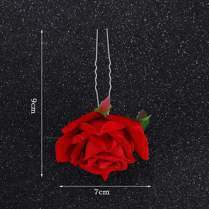 Red Wedding Rose Flower Bride Headdress Hair Accessory