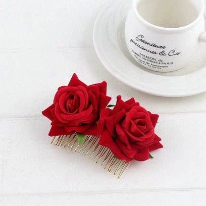 Red Wedding Rose Flower Bride Headdress Hair Accessory