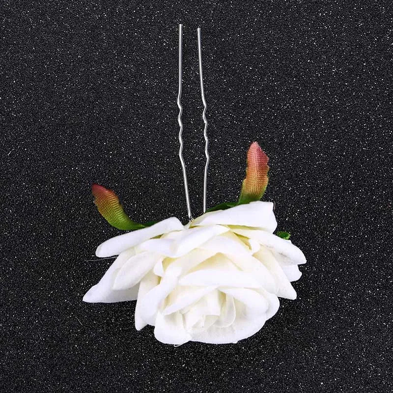 Red Wedding Rose Flower Bride Headdress Hair Accessory White Accessories-L