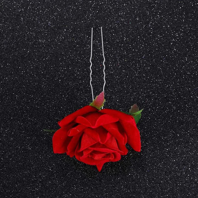 Red Wedding Rose Flower Bride Headdress Hair Accessory Red Accessories-L