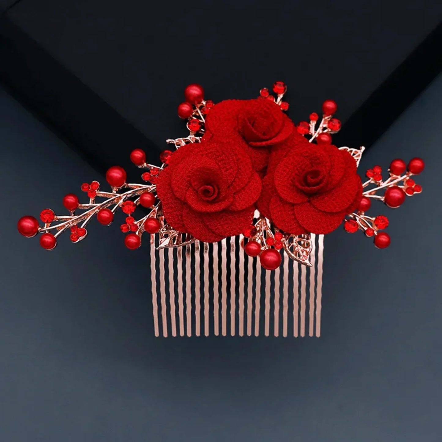 Red Wedding Rose Flower Bride Headdress Hair Accessory Red 5 Accessories-L