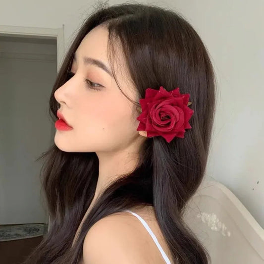 Red Wedding Rose Flower Bride Headdress Hair Accessory