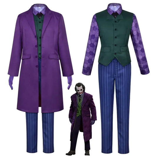 Adult Halloween Clown Heath Ledger Dark Knight Joker Suit Cosplay Attire