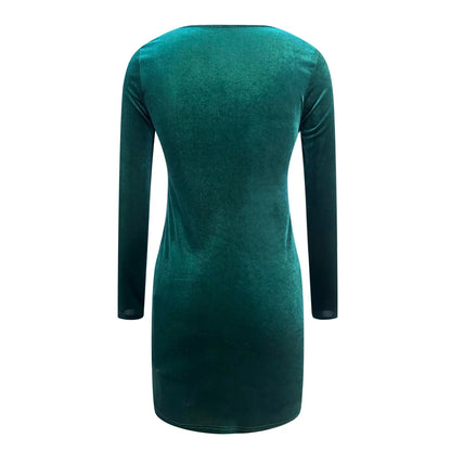 JuliaFashion - Velvet Bodycon Women 2024 Spring Autumn Elegant Square Collar Party Formal Long Sleeve Sheath Solid Folds Dress