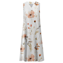 JuliaFashion - Vintage 3D Printed 2024 Casual Loose V Neck Sleeveless Button Flower Printed Pocket Beach Summer Woman Dress
