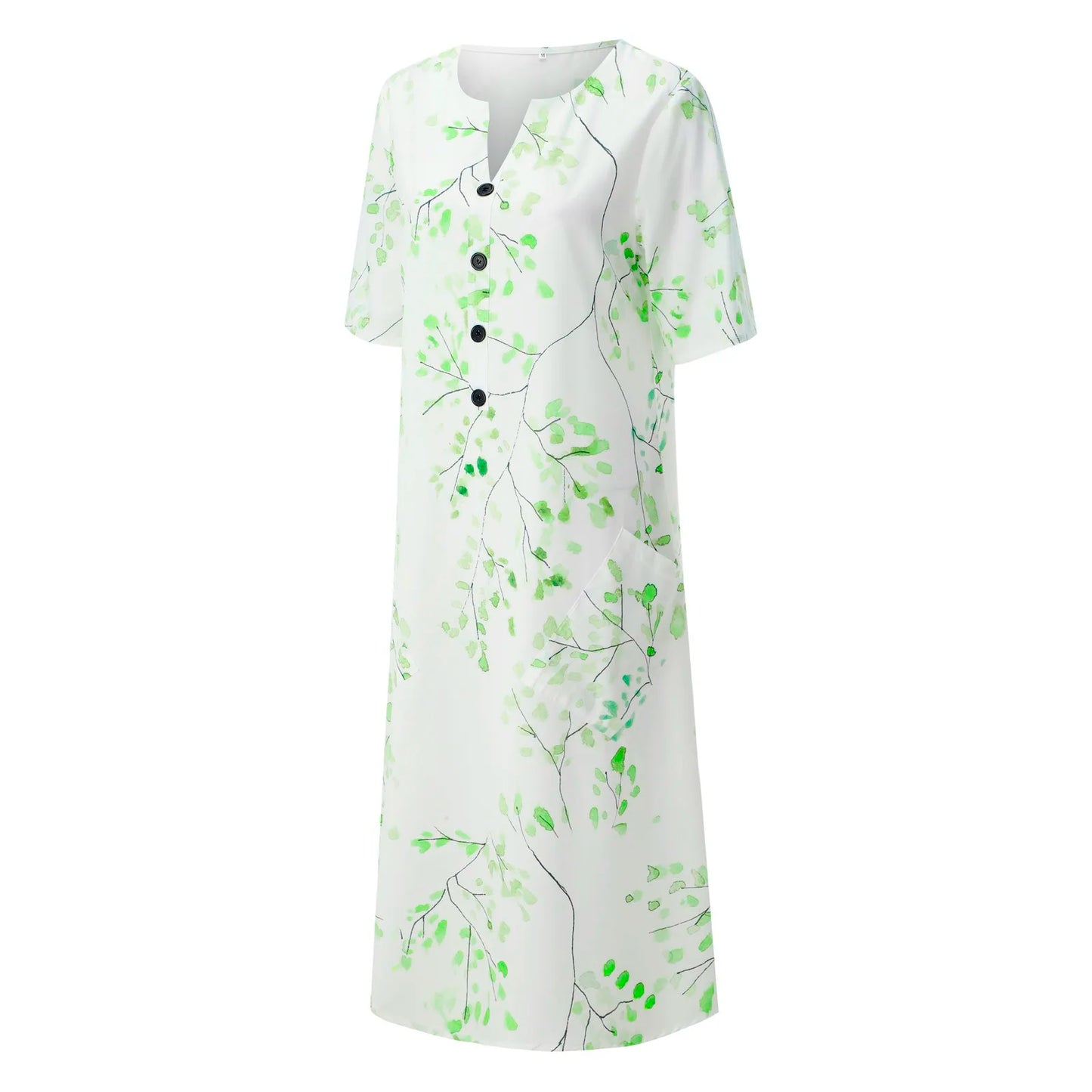 JuliaFashion - Vintage 3D Printed For Women Spring Summer Half Sleeve Casual Beach Women V Neck Pocket Party Long 2024 Dress
