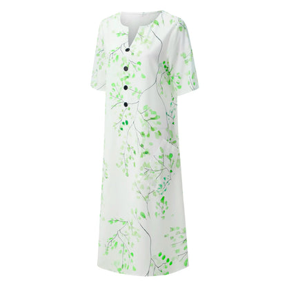 JuliaFashion - Vintage 3D Printed For Women Spring Summer Half Sleeve Casual Beach Women V Neck Pocket Party Long 2024 Dress