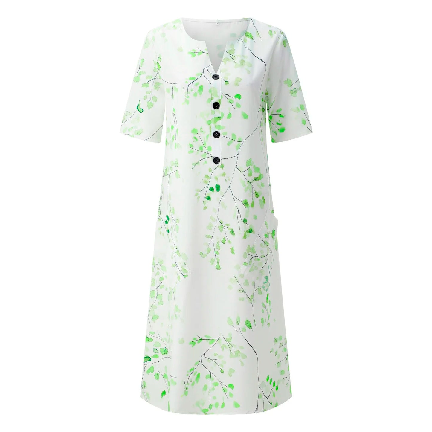 JuliaFashion - Vintage 3D Printed For Women Spring Summer Half Sleeve Casual Beach Women V Neck Pocket Party Long 2024 Dress