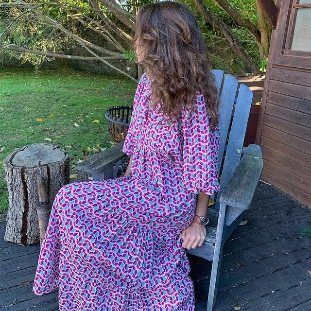 JuliaFashion - Vintage Bohemian Summer Geometric Printed Bubble Sleeved Street Oversized Casual Women's Clothing Dress