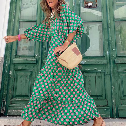JuliaFashion - Vintage Bohemian Summer Geometric Printed Bubble Sleeved Street Oversized Casual Women's Clothing Dress