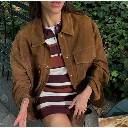 Vintage Fashion Stylish Chic Casual Loose Brown Jacket