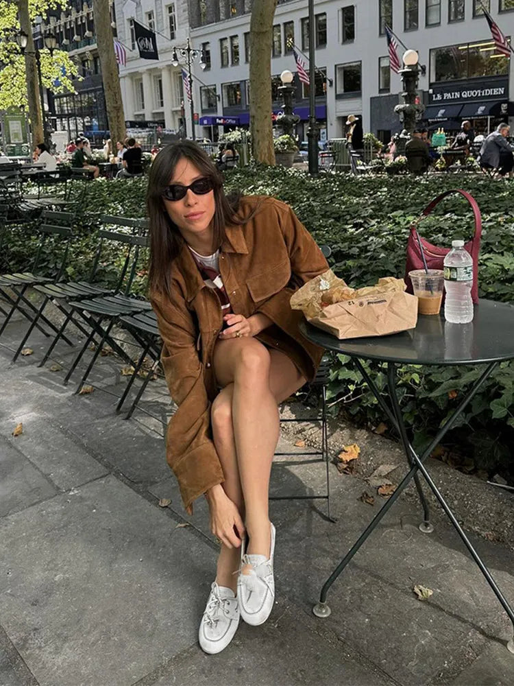 Vintage Fashion Stylish Chic Casual Loose Brown Jacket